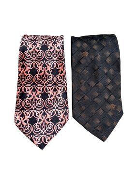 Lot Of 2 Versace Silk Ties With Medusa Logo Black & Pink Patterned Design